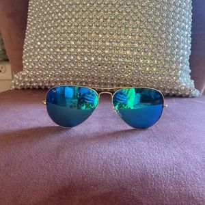 Ray-Ban Gold Frame Sunglasses with Blue Lenses